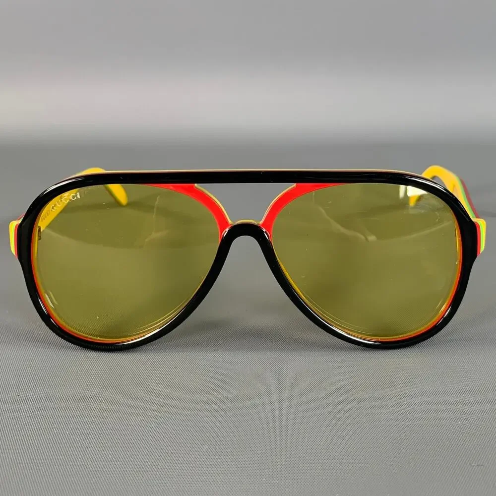 GUCCI Black yellow/red Color Block Acetate Sunglasses